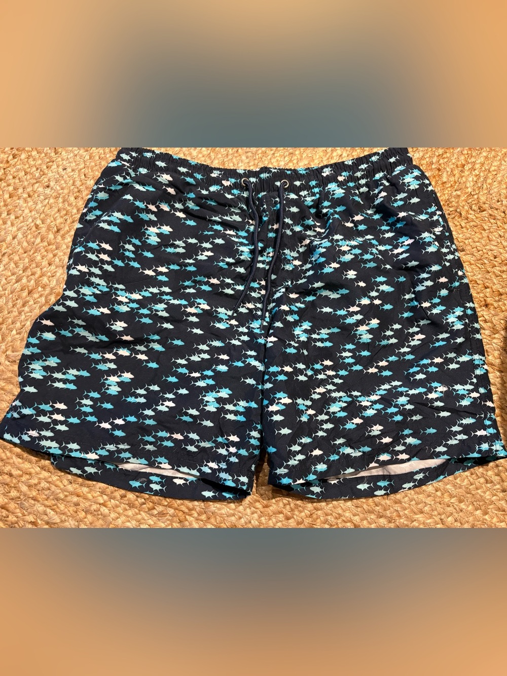 Club Room Swim Trunks Mens Fish Drawstring Mesh Lined Quick Dry 7"  Sz LG NWOT